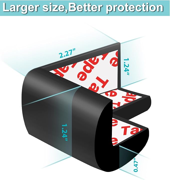 12 Pack Soft Corner Protector Baby Proofing Edge and Corner Guards, Safety Pre-Taped Rubber Foam Furniture Bumper for Fireplace, Table, Stair, Cabinet (Black)