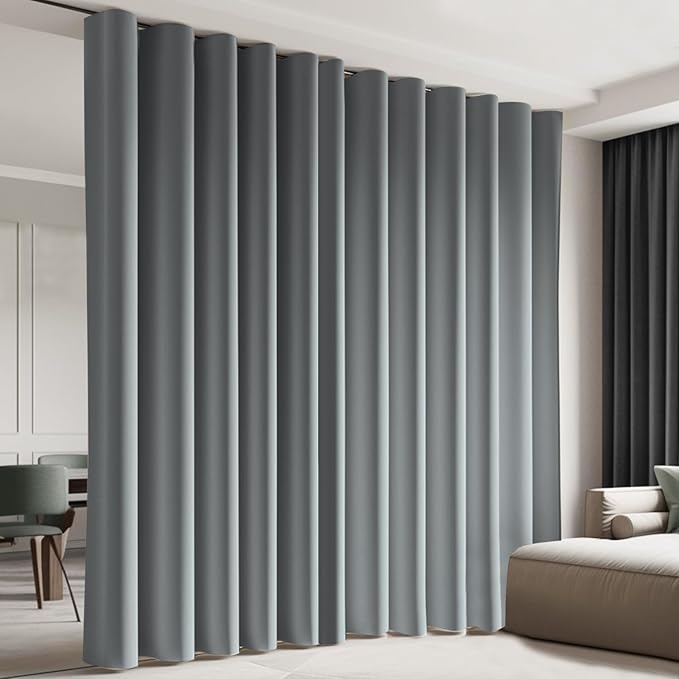 Cbsroro Room Divider Blackout Curtain Track Curtains Wall Dividers Panels Screen for Living Rooms Bedroom Office Privacy Partition Separation, W180 × L108 Inch,1 Panel, Light Grey