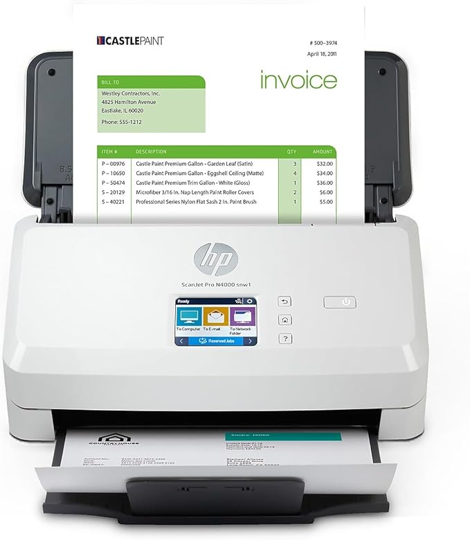 HP ScanJet Pro N4000 snw1 (6FW08A) 40ppm Wi-Fi/USB Color Duplex Scanner with Control Panel for Documents, Photos, Receipts, and Cards. Twain/ISIS Drivers Included