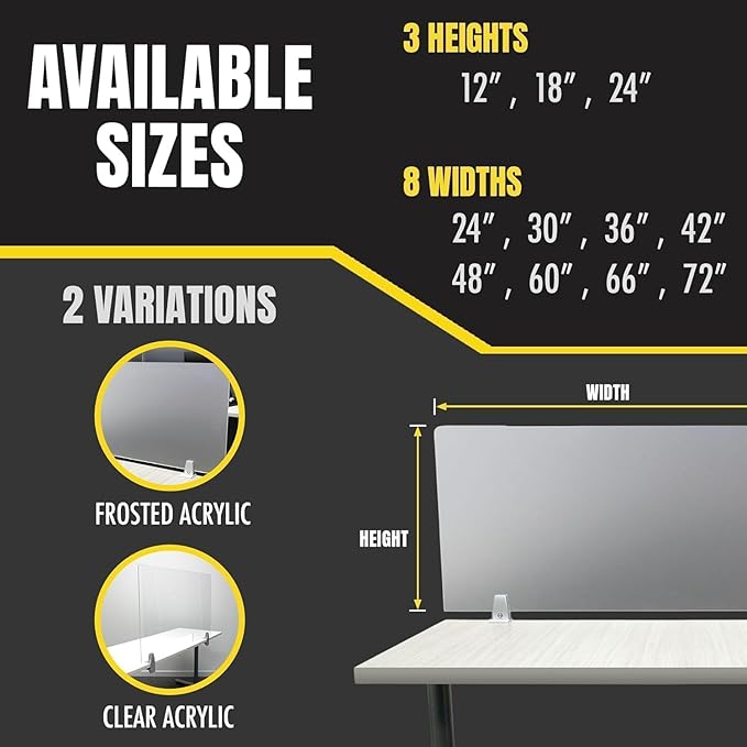 OBEX Clear Acrylic Desk Mounted Privacy Panel, 24" x 24", Clear