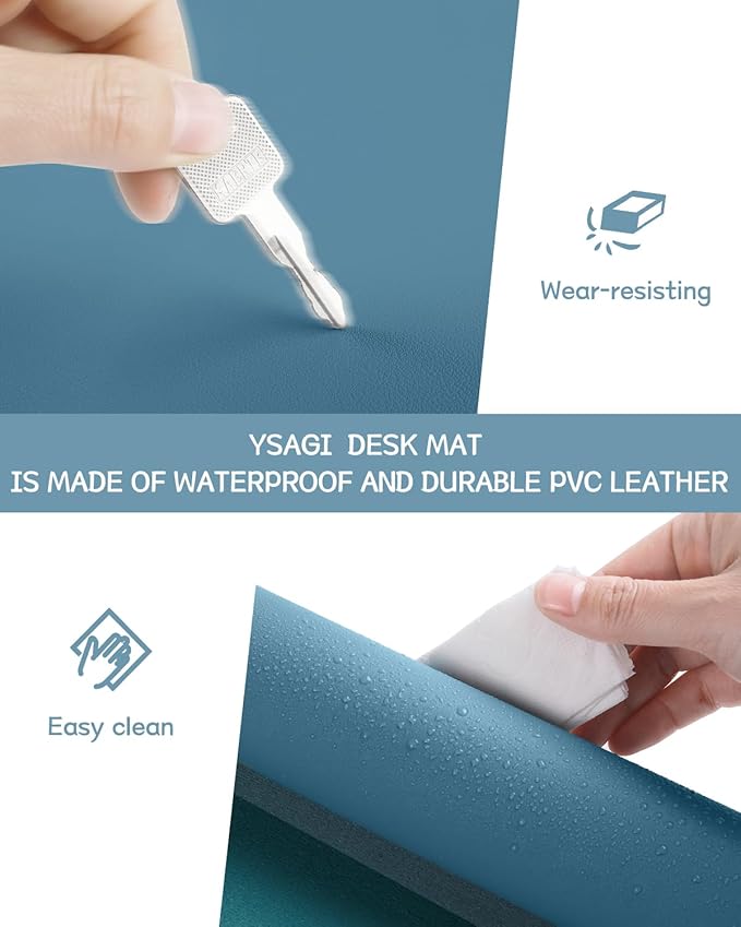 Non-Slip Desk Pad, Waterproof PVC Leather Desk Table Protector, Ultra Thin Large Mouse Pad, Easy Clean Laptop Desk Writing Mat for Office Work/Home/Decor (Blue, 31.5" x 15.7")