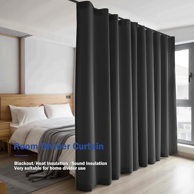 Cbsroro Room Divider Blackout Curtain Track Curtains Wall Dividers Panels Screen for Living Rooms Bedroom Office Privacy Partition Separation, W180 × L108 Inch,1 Panel, Black