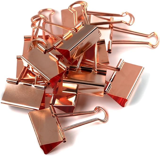 JAM PAPER Colorful Binder Clips - Large - 1 1/2 Inch (41 mm) - Rose Gold Binderclips - 12/Pack