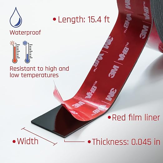 Double Sided Tape Heavy Duty Mounting Tape 1 in x 15.4 ft, Made of 3M VHB 5952 Adhesive Waterproof Foam Tape for Automotive Trim, LED Strip Light, Garage,Home/Office Decor,Indoor & Outdoor