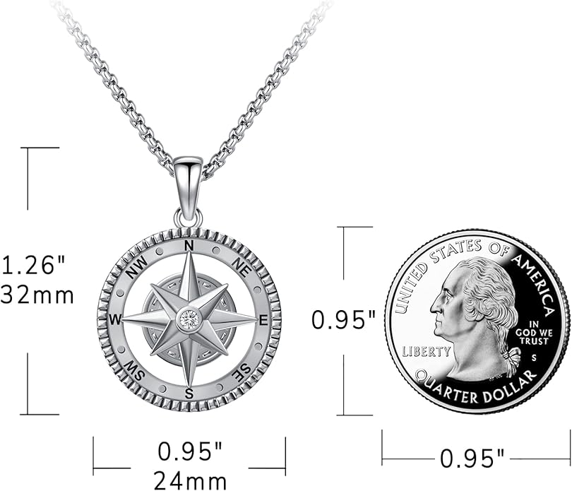Compass Necklace for Women Men 925 Sterling Silver Pendant Urn Necklaces for Ashes Picture Locket Necklace Anchor Necklace Viking Necklace Crystals CZ Moonstone Abalone Shell Turquoise Compass Jewelry