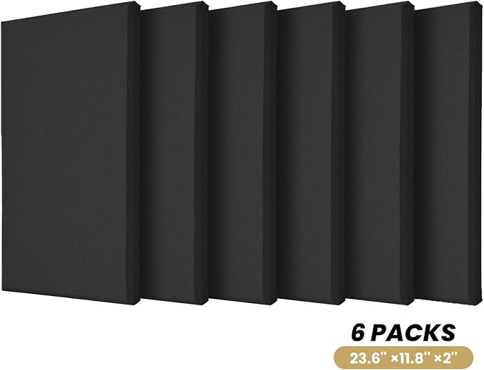 6 PCS Acoustic Panels, Large Soundproof Wall Panels, Professional Fiberglass Sound Absorbing Panels, 23.6x11.8 Inches Sound Proof Foam Panels for Walls, Studio Home Offices (Black)