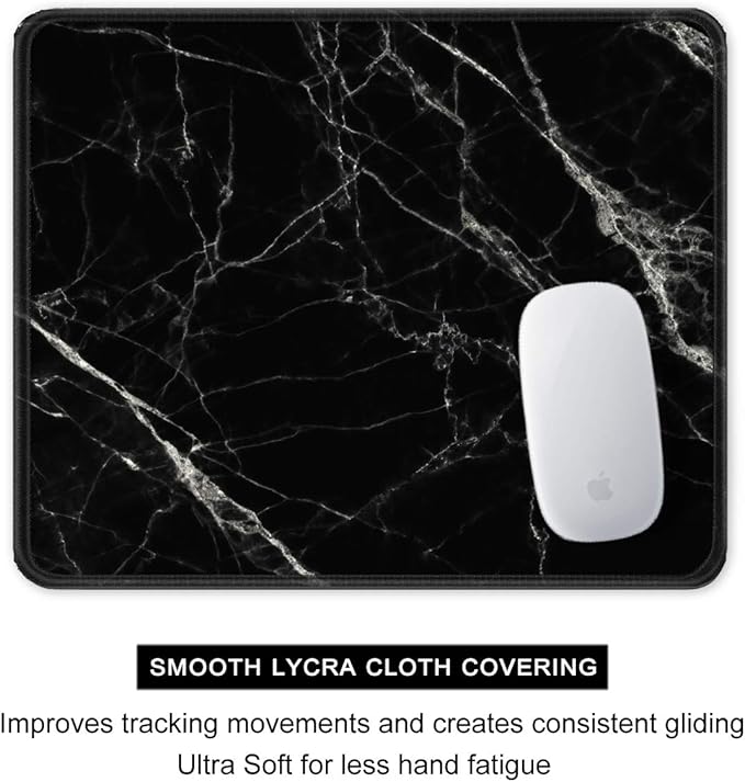 Auhoahsil Mouse Pad, 12 x 10 in Nature Marble Theme Computer Mouse Pad for Desk, Premium-Textured Non-Slip Rubber Stitched Edges Waterproof Square Mouse Mat for Gaming Work Wireless Mice, Black