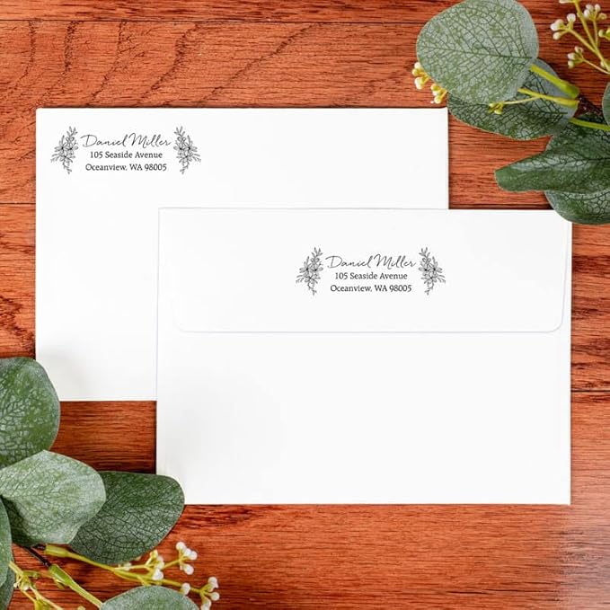 Custom Floral Address Stamp | Choose from 12 Designs | Multiple Ink Color Options | Envelope Return Address Stamp for Couple or Family (Design 9, Extra Large)