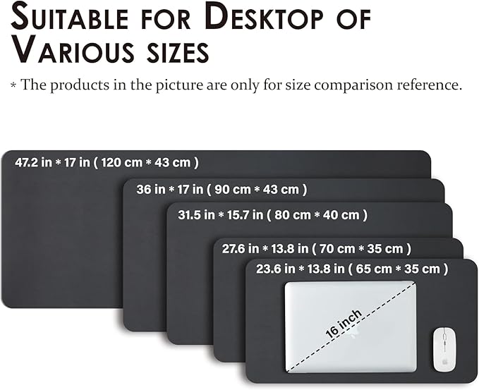 Leather Desk Mat - Small Non-Slip PU Desk Pad for Office and Home - Desk Organization and Accessories - Ideal for Large Mouse Pad and Small Desk Mats on Top of Desks (Black,23.6"x 13.8")