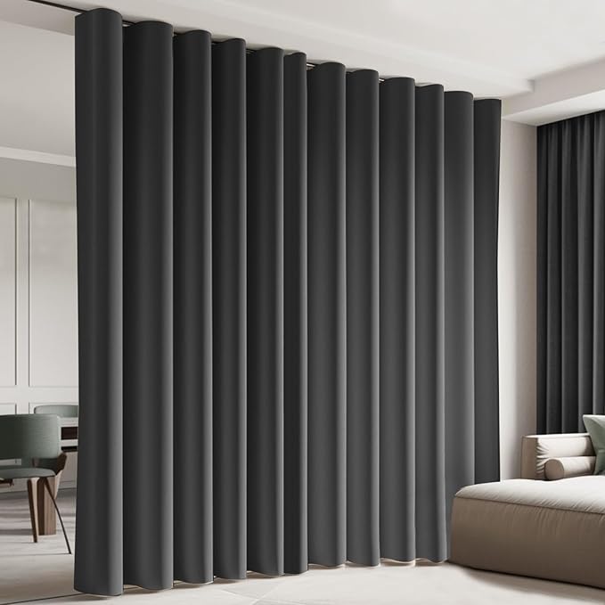 Cbsroro Room Divider Blackout Curtain Track Curtains Wall Dividers Panels Screen for Living Rooms Bedroom Office Privacy Partition Separation, W100 × L96 Inch,1 Panel, Black