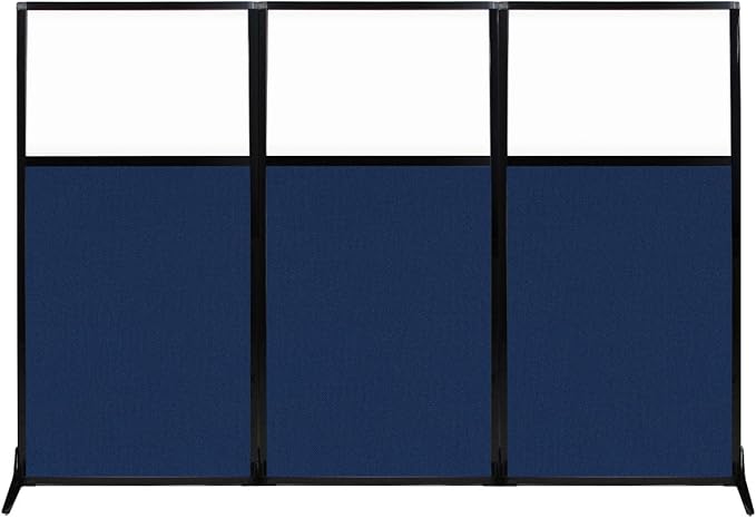 Versare Workstation Partition | Portable Wall Divider | Modern Office Cubicle | Free Standing Privacy Screen | Flexible Work Space | 99" x 70" W/Window, Navy Blue Fabric Panels