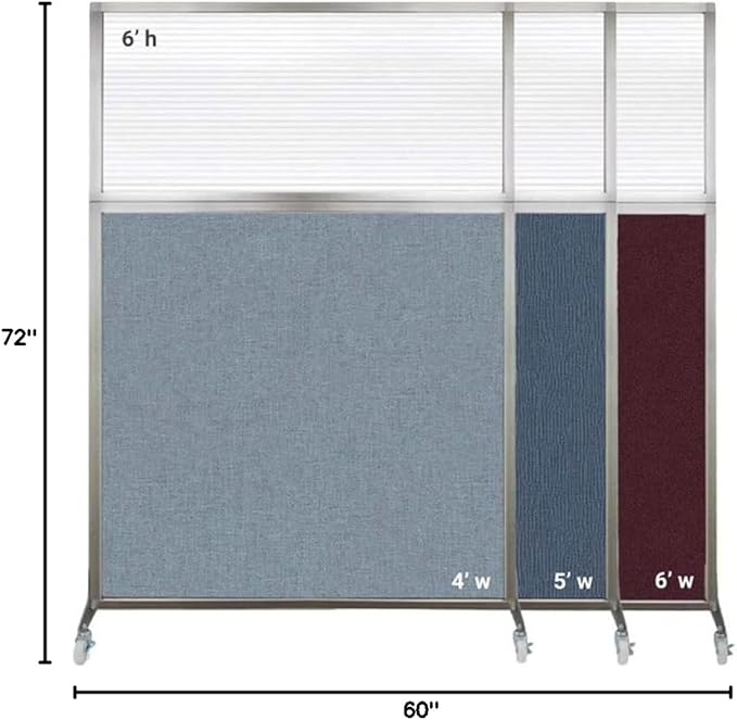 Versare Hush Screen Portable Room Divider | Workstation Wall Divider | Freestanding Privacy Hush Panels | Clear Windows | Fabric Office Divider Screen | Great for Room Separation
