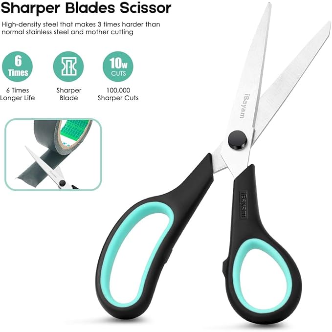 3-Pack 8" Heavy Duty Scissors with Ultra Sharp Blades and Comfort Grip Handles - For Office, Home, School, Sewing, and Crafts