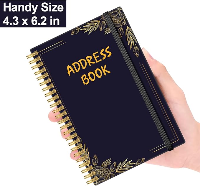 Address Book with Alphabetical Tabs - Small Address Book Spiral with Address Contacts, Special Date, Phone, Birthday & Internet Login Password for Home and Office, 4.3" x 6.2", Black Flower