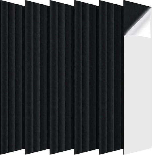 Tao.space 6 Pack Acoustic Panels 3D Wave Sound Proof Foam for Walls, 47.2"x11.8" Self-Adhesive Sound Absorbing Panels for Noise Reduction in Home Office & Studio, Decorative Wall Tiles (Black)