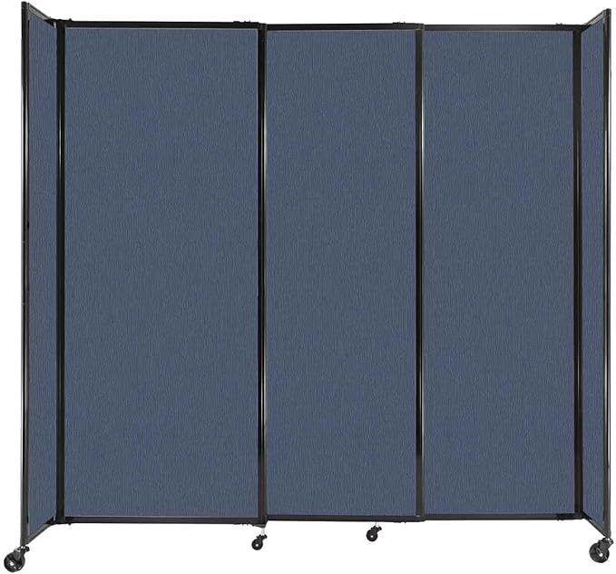 Versare Straightwall Sliding Portable Wall Partition | Freestanding Office Dividers | Locking Wheels | Temporary Room Separator | 7'2'' Wide x 6'10'' Tall Ocean Fabric Panels
