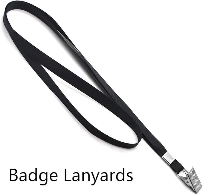 Beebel Black Lanyards 100 Pack Nylon Flat Badge Lanyard Bulldog Clip for Id Badge Name Tags