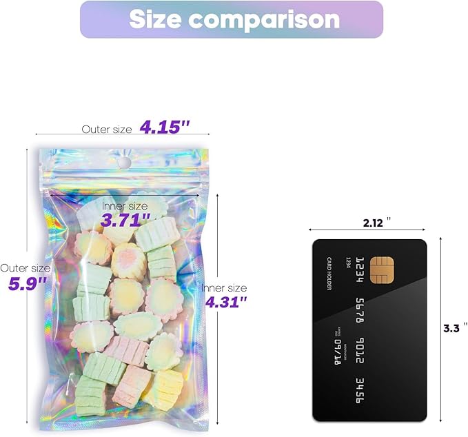 100Pcs Holographic Resealable Bags, 4x6 inch Packaging Foil Pouch ，Motomy Mylar Food Storage Bag Great for Small Business and Party Favor……