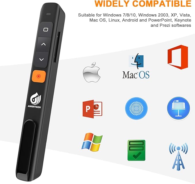 AMERTEER Wireless Presentation clicker for PowerPoint presentations with Hyperlink & Volume Control, RF 2.4GHz USB and Type-C for MacBook/Air/Pro