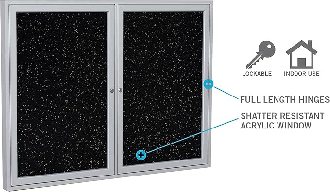Ghent 48" x 60" 2-Door indoor Enclosed Recycled Rubber Bulletin Board, Shatter Resistant, with Lock, Satin Aluminum Frame,Confetti (PA245TR-CF),Made in the USA
