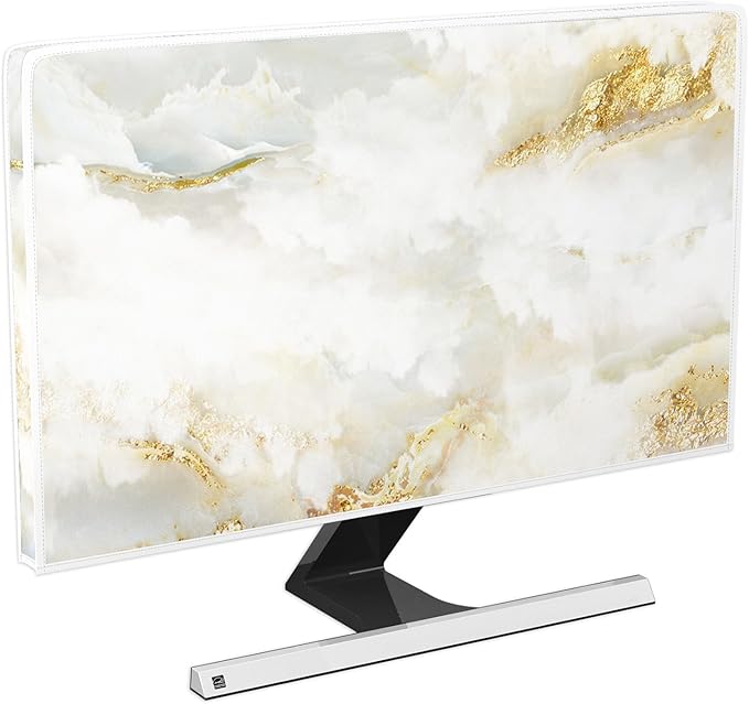 Baocicco White Gold Computer Monitor Cover with Abstract Texture Marble Design 26, 27, 28 Inch Panel Case Computer Monitor Covers Sleeve Compatible with PC Desktop and TV LCD/LED/HD Screen Cover