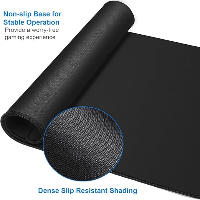 Large Extended Gaming Mouse Pad, Water Resist Non-Slip Mousepad Rubber Base Long Desk Mouse Pad with Stitched Edges, Computer Keyboard Mouse Mat for Gaming, Office & Home, 31.5 x 11.7 in, Black