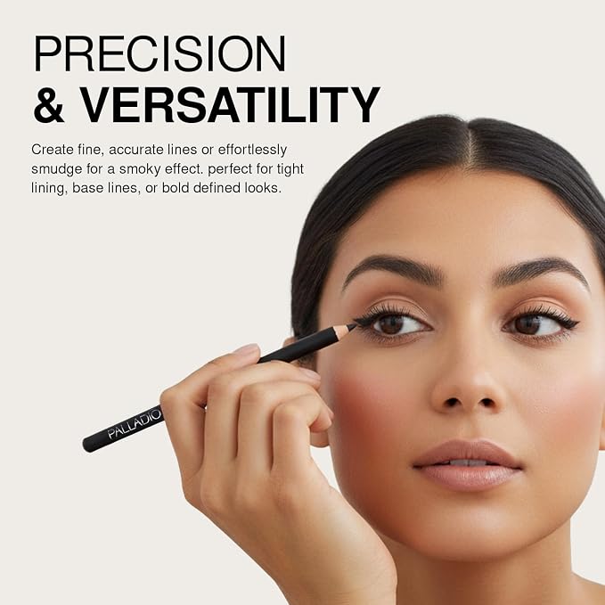 Palladio Wooden Eyeliner Pencil, Thin Pencil Shape, Easy Application, Firm yet Smooth Formula, Perfectly Outlined Eyes, Contour and Line, Long Lasting, Rich Pigment, Midnight Blue