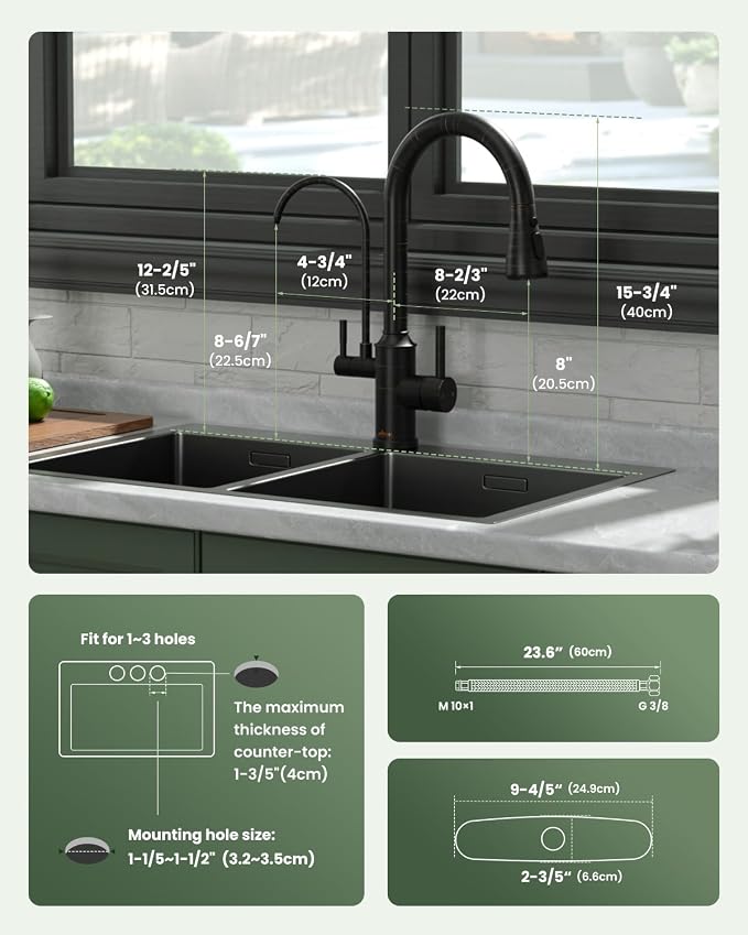 APPASO Kitchen Faucet with Water Filter, Without Water Filtration Device, Oil Rubbed Bronze 3-in-1 Kitchen Sink Faucet, High Arch 2-Handle 3-Way Kitchen Faucet with Pull-Down Sprayer