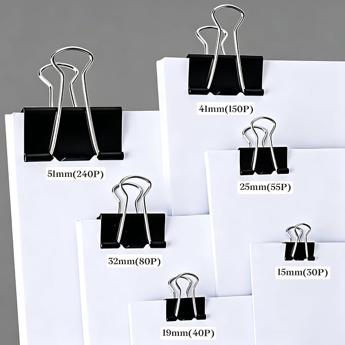 Temiary Binder Clips, Large Metal Binder Paper Clip Black 1.6 Inch, 24 Pcs | Paper Clamps with Clear Storage Container, Binding Paperwork Clamps for School Teachers Office Supplies