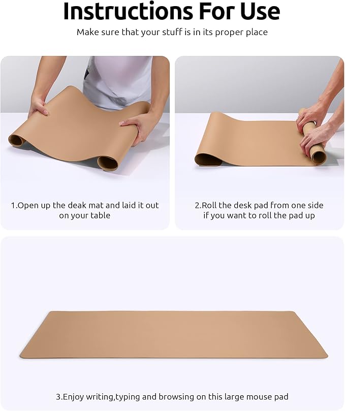 YSAGi Leather Desk Pad Protector, Office Mat, Large Mouse Pad, Non-Slip PU Blotter, Laptop Waterproof Writing for and Home (23.6" x 13.8", Khaki)