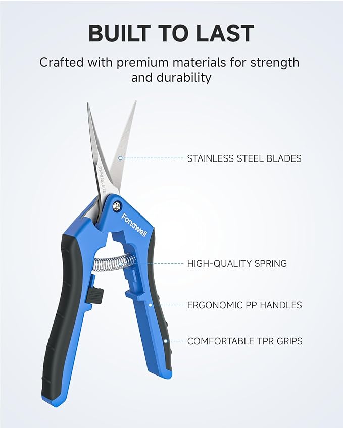 Fondwell 6.5" Precision Pruning Shears for Gardening Bud Trimming Scissors | 1-Pack Garden Snips, Ultra-Sharp Micro-Tip Straight Blades, Fatigue-Free - Best for Delicate Cutting Flower Stems Herbs Buds