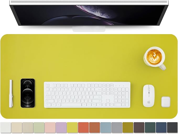 HOMIEAZICOZI Leather Desk Mat - Non-Slip PU Pad for Office and Home Organization Accessories Ideal Large Mouse Mats on Top of Desks (Lemon Yellow,36''x 17'') (DPD-LY-L)