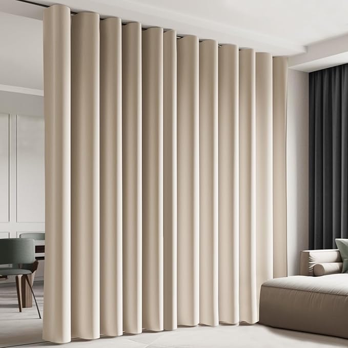 Cbsroro Room Divider Blackout Curtain Track Curtains Wall Dividers Panels Screen for Living Rooms Bedroom Office Privacy Partition Separation, W180 × L96 Inch,1 Panel, Beige