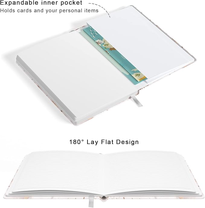 Lined Journal Notebook, Hardcover, Medium 5.7 x 8.4 in, 160 Pages Thick Paper, Cute Aesthetic A5 College Ruled Notebook for Journaling Writing Work Office School Women Men, White Gold Marble