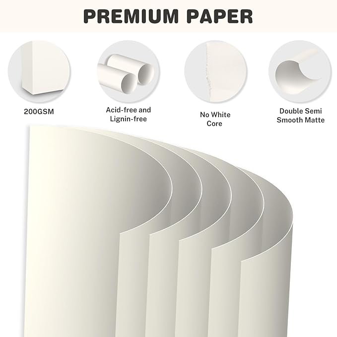 Cream Cardstock 8.5 X 11, 120 Sheets Card Stock, 75lb/ 200gsm Copy Paper, Cardstock Printer Paper for Art, Drawing, Invitations, DIY Cards, Watercolor, Craft, Construction, School & Office Supplies