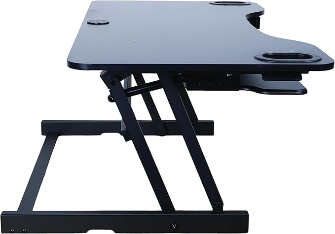 Rocelco 45" Height Adjustable Standing Desk Converter - Slide Out Retractable Keyboard Tray - Sit Stand Up Triple Monitor Riser - Dual Piston Lift Tabletop Computer Workstation - Black (R ADRB-45)