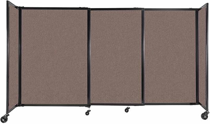 Versare Straightwall Sliding Portable Wall Partition | Freestanding Office Dividers | Locking Wheels | Temporary Room Separator | 7'2'' Wide x 4' Tall Latte Fabric Panels