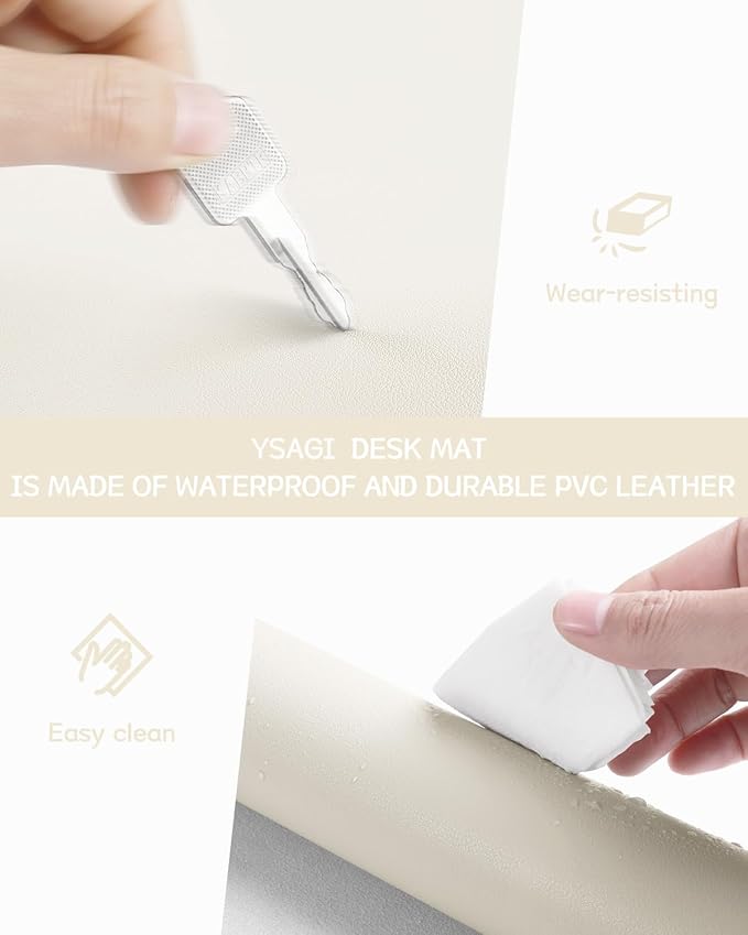 YSAGi Non-Slip Leather Desk Pad, Desk Matt for Desktop, Waterproof Laptop Computer Keyboard Mat, Table Protector Blotter Mat, Large Mouse Pad for Office/Work/Home/Decor(Cream, 23.6" x 13.7")