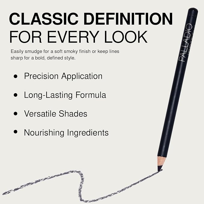 Palladio Wooden Eyeliner Pencil, Thin Pencil Shape, Easy Application, Firm yet Smooth Formula, Perfectly Outlined Eyes, Contour and Line, Long Lasting, Rich Pigment, Midnight Blue