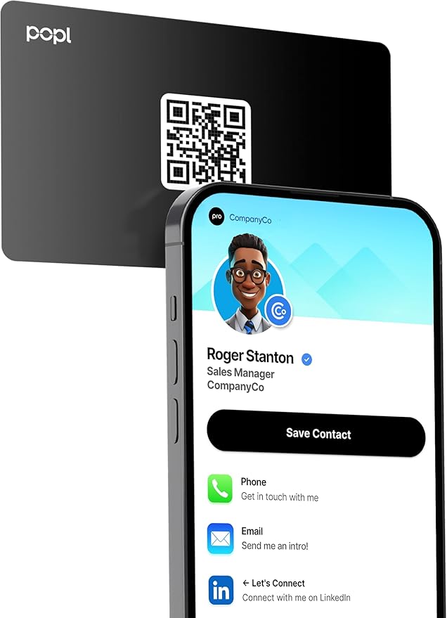 Popl Smart NFC Business Card - Sleek Modern Digital Business Card w/Instant App-Free Sharing - Customizable NFC Cards Compatible w/iPhone & Android (Black)