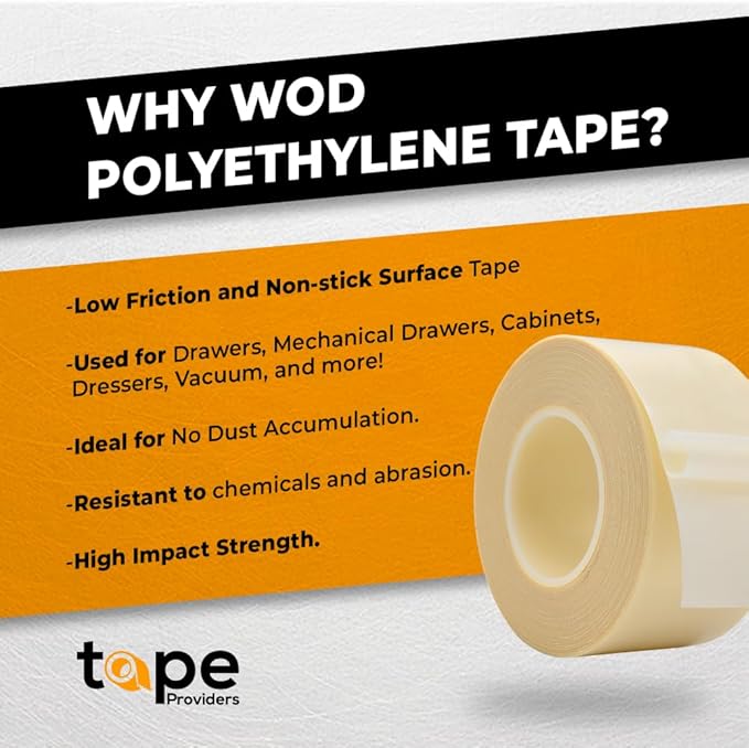 WOD SPT7A UHMW Polyethylene Transparent Film Slick Tape, 3 inch x 36 yd. Aggressive Adhesive - Ideal For Squeak Reduction, Drawers, and Bearings