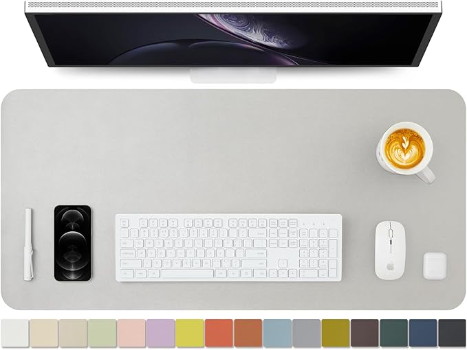 Leather Desk Mat - Non-Slip PU Desk Pad for Office and Home - Desk Organization and Accessories - Ideal for Large Mouse Pad and Desk Mats on Top of Desks (Silver,36"x 17")
