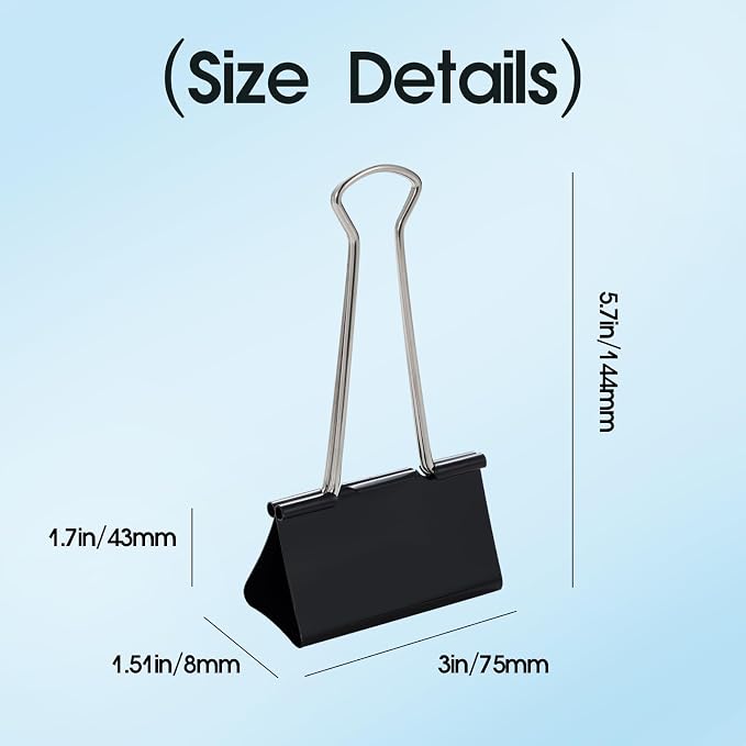 3 Inch Jumbo Binder Clips, Extra Large Heavy Duty Black Metal Paper Clamps, 18Pack, 1.5 Inch Capacity for Thick Document, Curtain & Storage Bag