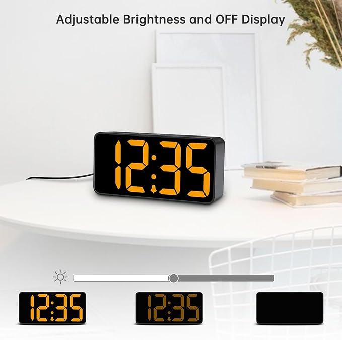DreamSky Small Digital Alarm Clock for Bedroom, Large Big Numbers Display with Brightness Dimmer, Electric Bedside Desk Clock with USB Charging Port, Adjustable Alarm Volume, USB-C Adapter Powered