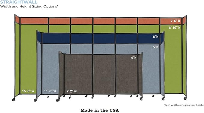 Versare Straightwall Sliding Portable Wall Partition | Freestanding Office Dividers | Locking Wheels | Temporary Room Separator | 7'2'' Wide x 6'10'' Tall Latte Fabric Panels