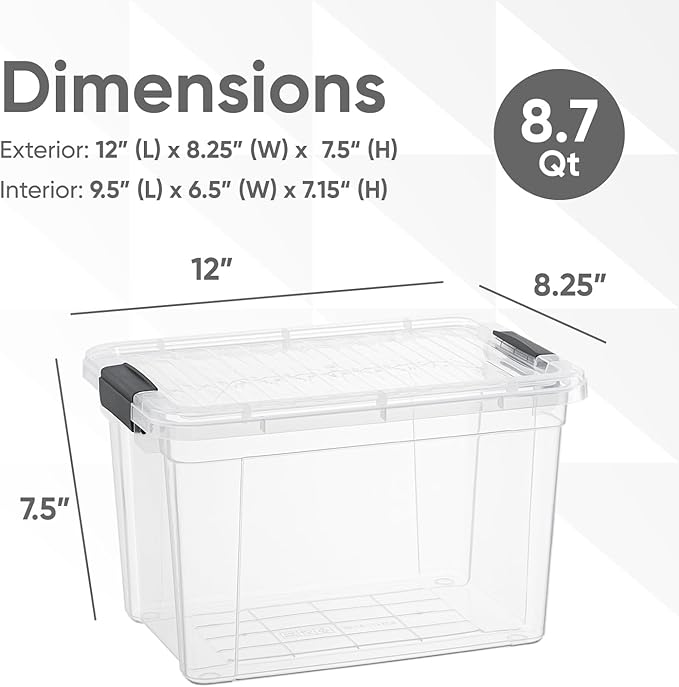 Superio Clear Storage Boxes with Lids, 8.75 Quart Plastic Container Bins for Organizing, Stackable Crates, BPA Free, Non Toxic, Odor Free, Organizers for Home, Office and Dorm, 4 Pack