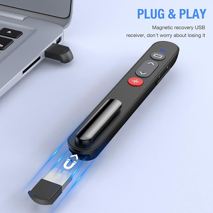 Presentation Clicker, Wireless Presenter Clicker with AAA Battery for PowerPoint Slide with Hyperlink & Volume Control, Presentation Remote for Mac/Computer/Laptop, Google Slide/PPT/Keynote