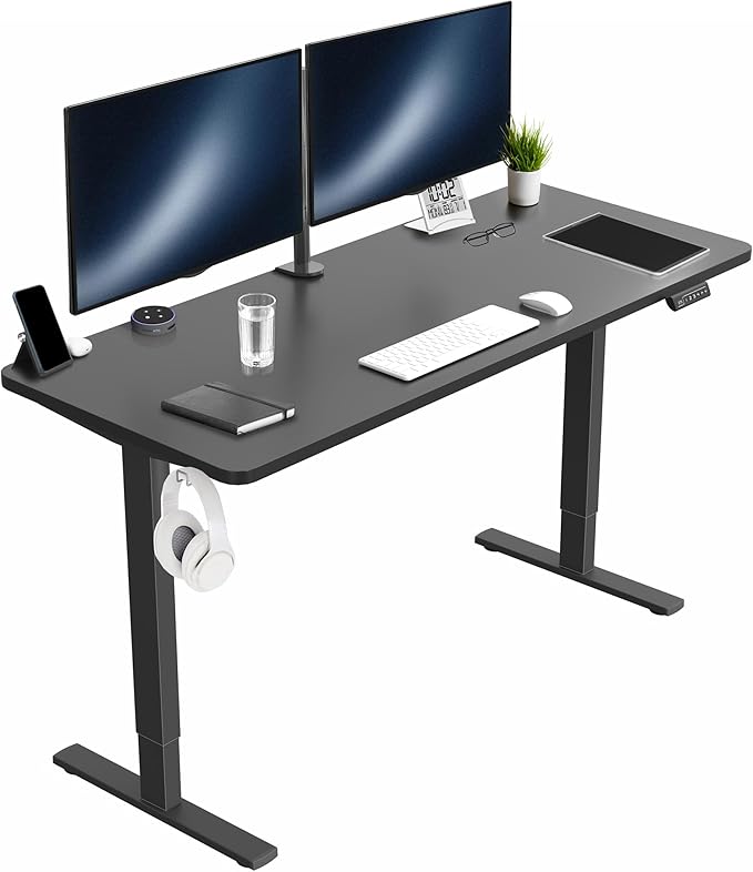 VIVO Electric 60 x 24 in Standing Desk, Memory Height Adjustment, 1B Series, Holds 220 lbs, One-Piece Black Top, Black Frame, DESK-KIT-1B6B