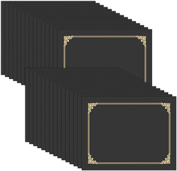 HAUTOCO 30 Pcs Certificate Holders, Black Diploma Folders Document Covers with Gold Foil Border for Letter Size 8.5x11 Cardstock, Award, Graduation