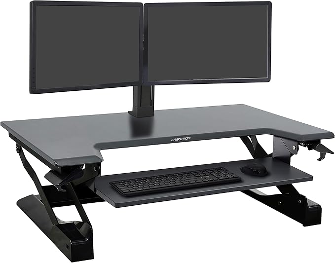 Ergotron – WorkFit-TL Standing Desk Converter, Dual Monitor Sit Stand Desk Riser for Tabletops – 37.5 Inch Width, Black